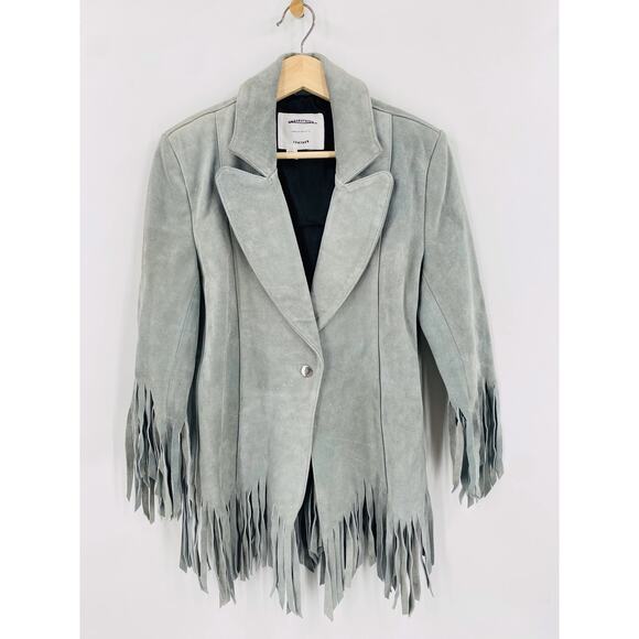 Free People x Understated Leather XS Blue Suede Fringe Peace blazer jacket - Picture 5 of 9